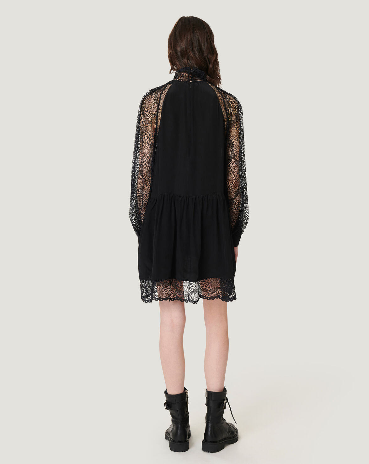 DEORRO LACE PUFF SLEEVE HIGH NECK MINI DRESS image number null
