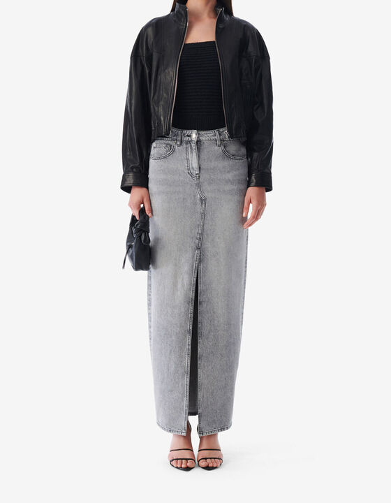 LEATHER STAND-UP COLLAR JACKET