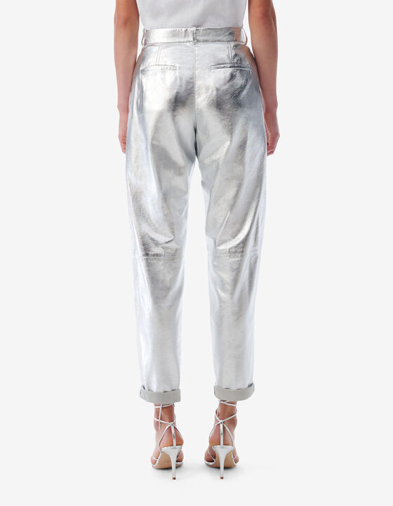SILVER LEATHER CARROT PANTS
