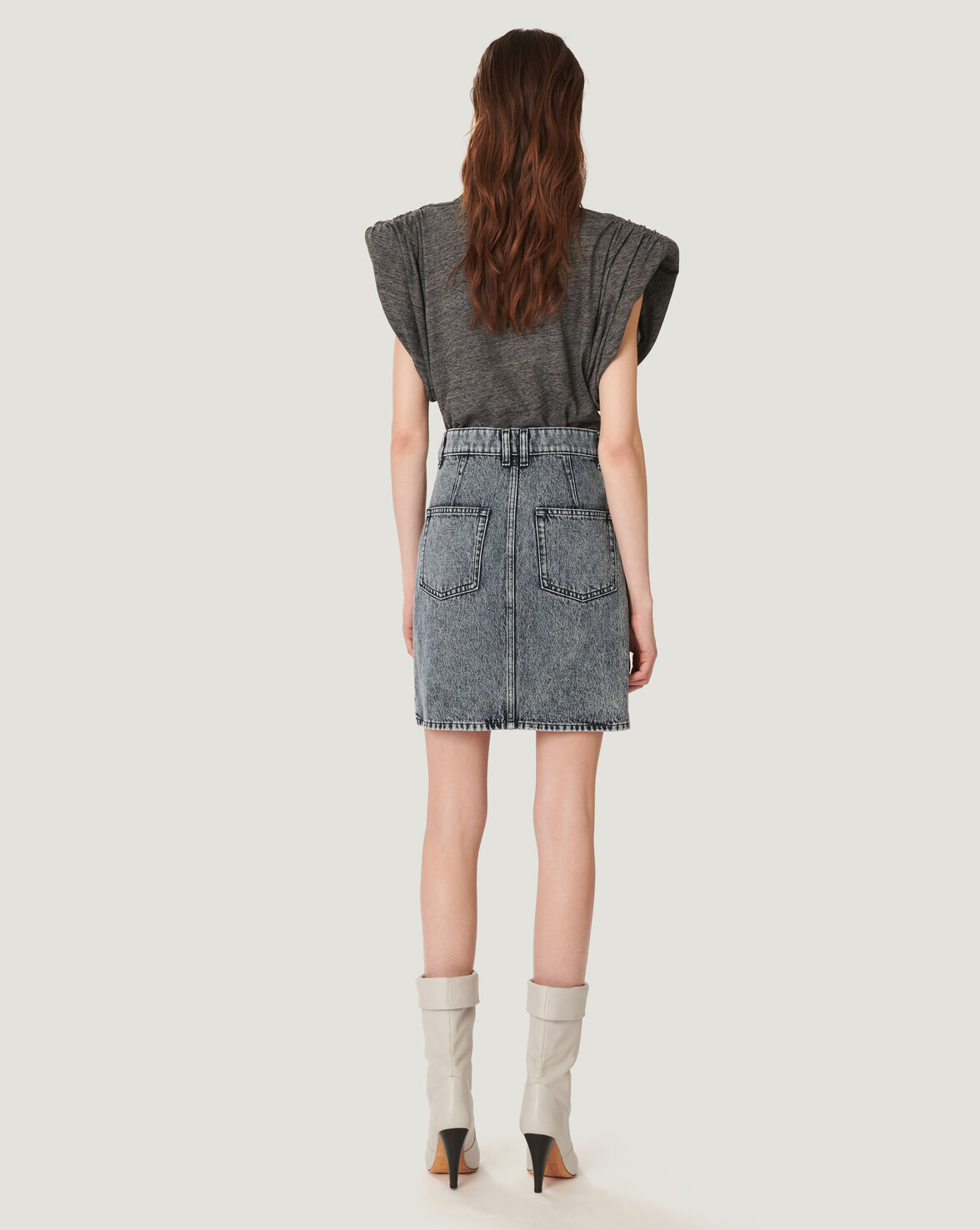 STRASSE ASYMMETRIC FRONT DENIM SKIRT image number null