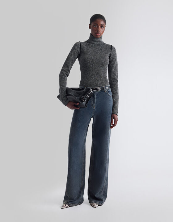 LUREX BODYSUIT WITH A ROLLED COLLAR