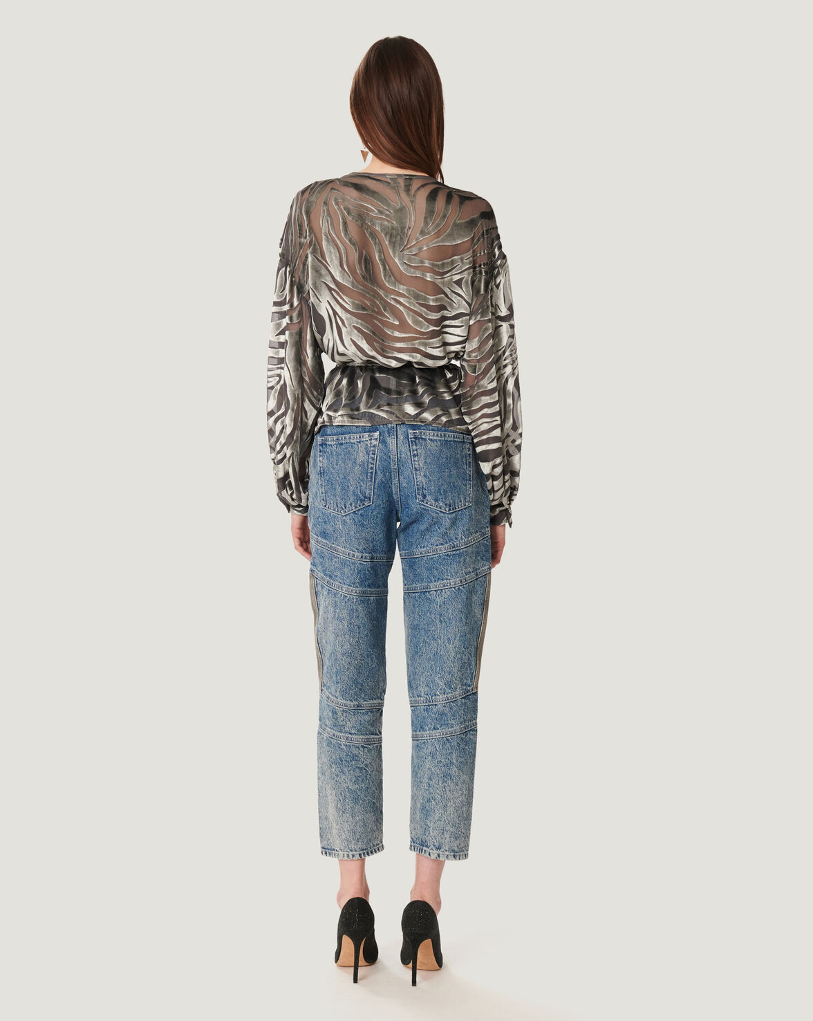 NURAT ZEBRA PRINT VELVET WRAP TOP image number null