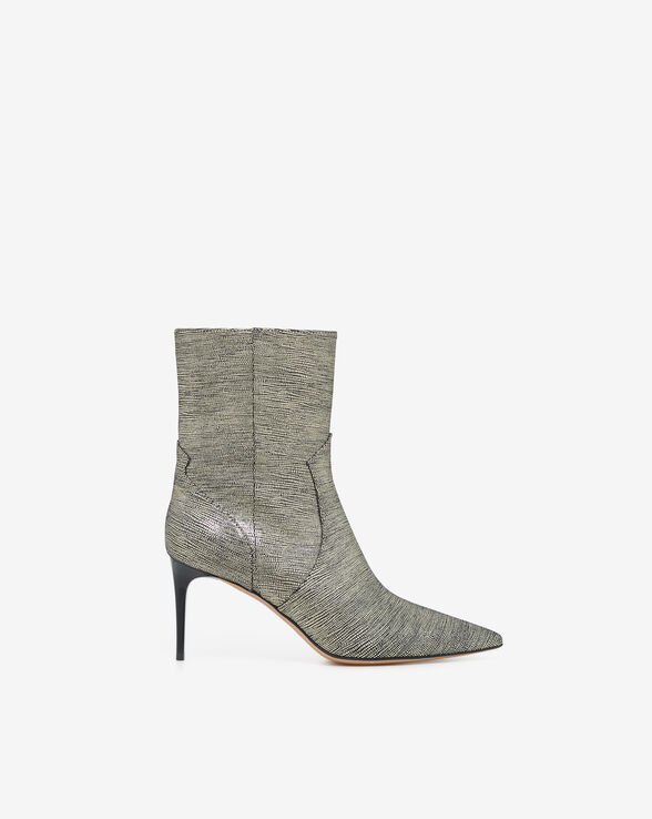 DAVY LÉZARD FOIL HIGH-HEEL ANKLE BOOTS
