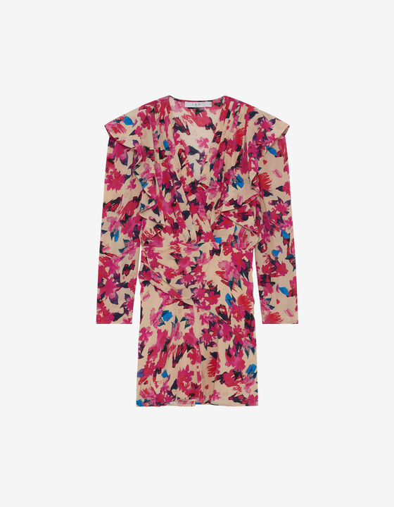 SHORT PRINTED V-NECK DRESS