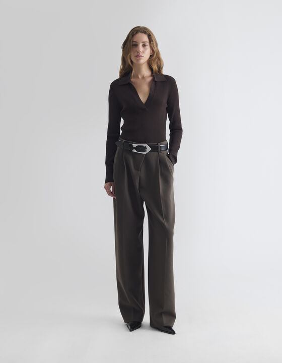 RIBBED POLO-COLLAR TOP