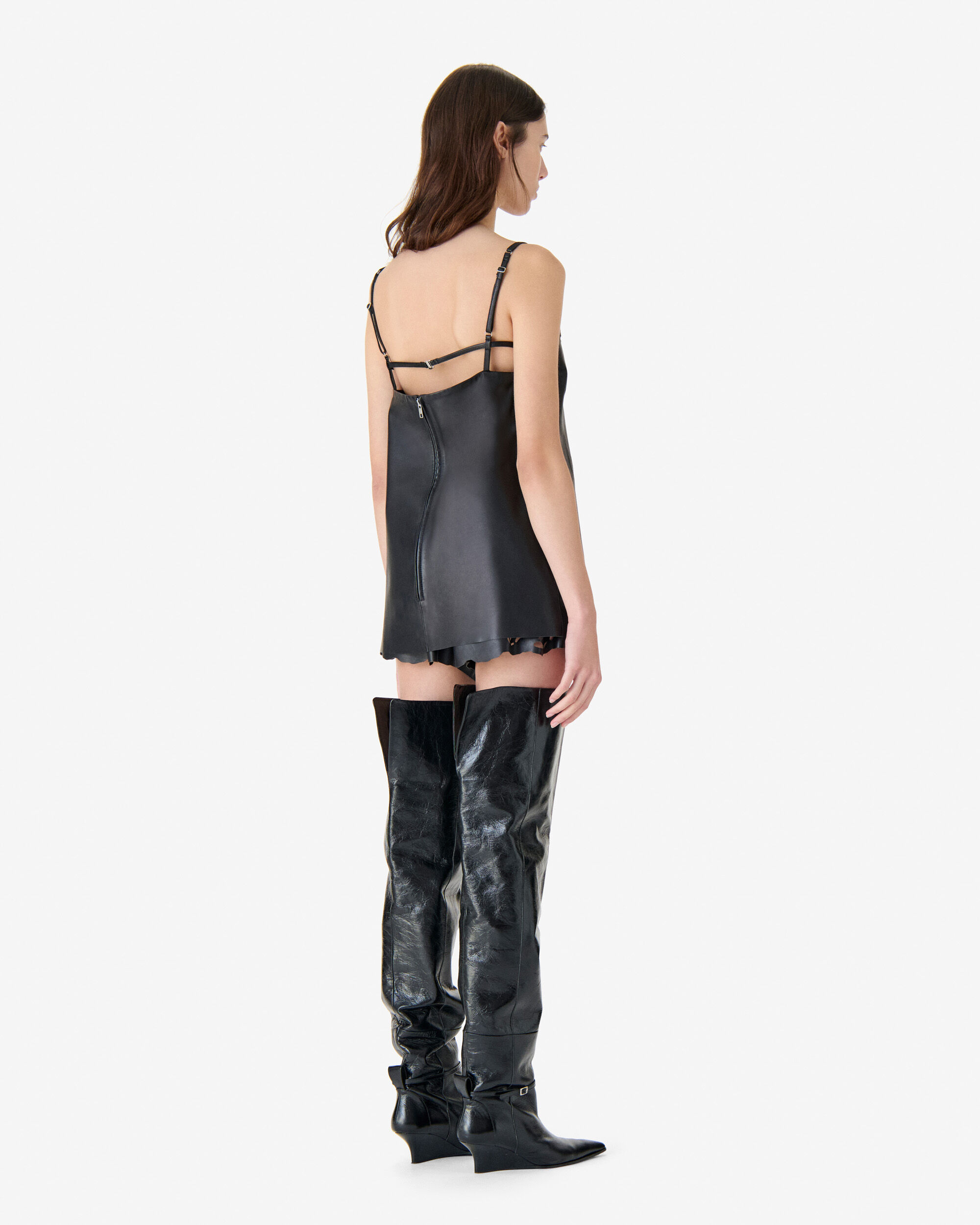 トップス iro VITORIA women black leather top with thin straps | IRO