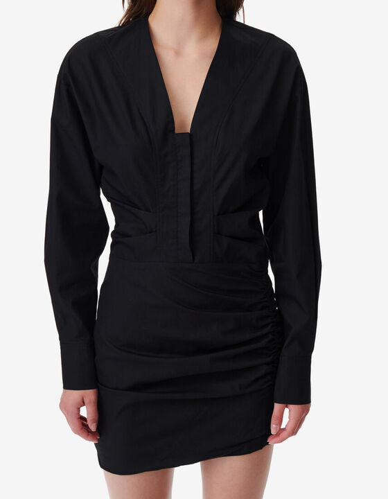 V-NECK COTTON POPLIN DRESS