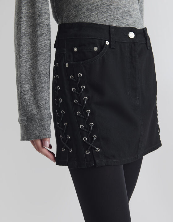 LACE-UP DENIM SKIRT