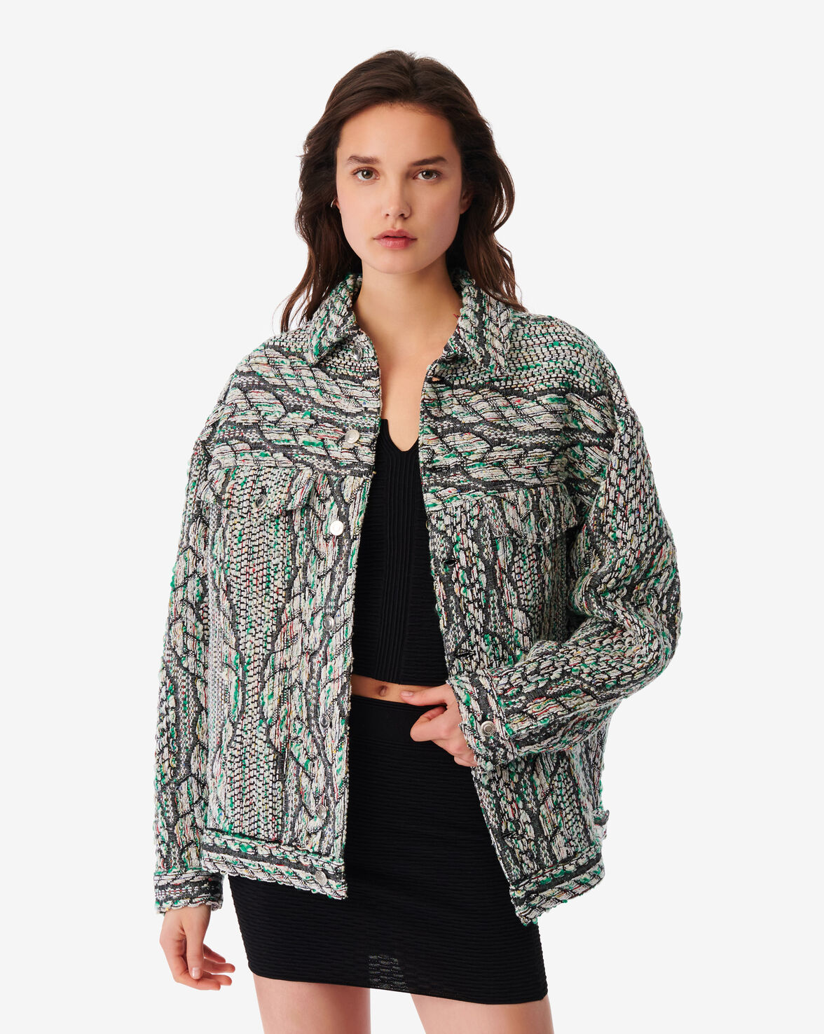Shop Iro Aldot Oversized Tweed Jacket In Green Multico