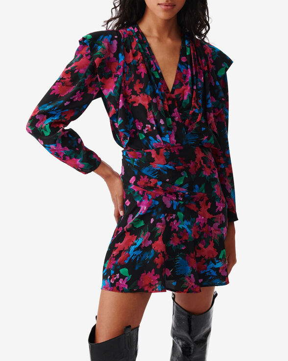 MASCA SHORT PRINTED V-NECK DRESS