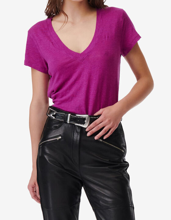 T-SHIRT EN LIN COL V