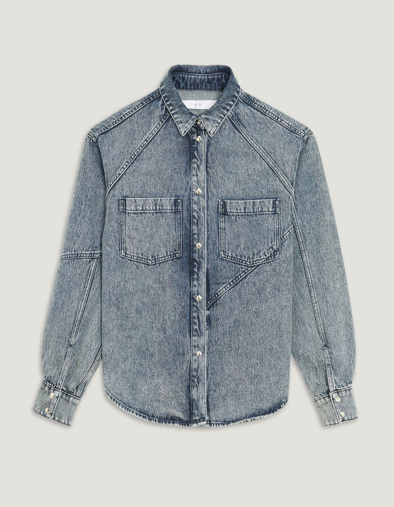 NUEIL ACID WASH DENIM BUTTON UP SHIRT