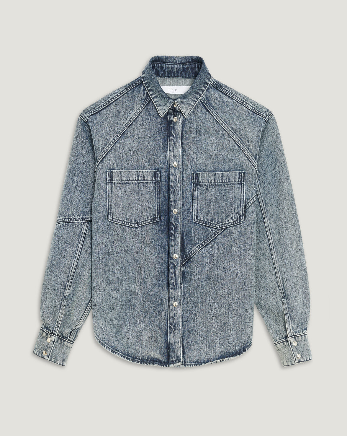 NUEIL ACID WASH DENIM BUTTON UP SHIRT image number null