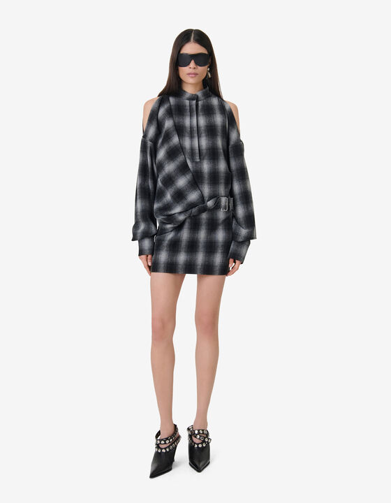 CHECKED MAO COLLAR DRESS
