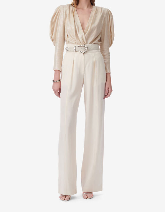 CRISSCROSS V-NECK TOP IN LUREX LINEN