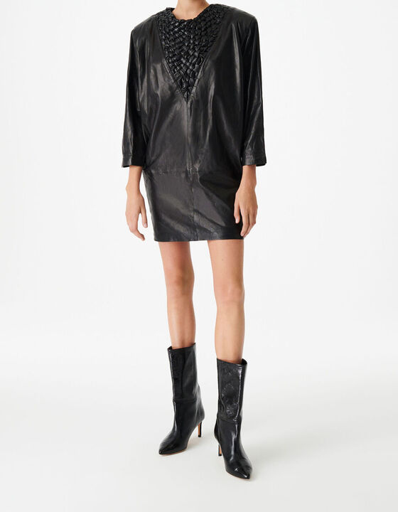 LEATHER DRESS WITH SHOULDER PADS