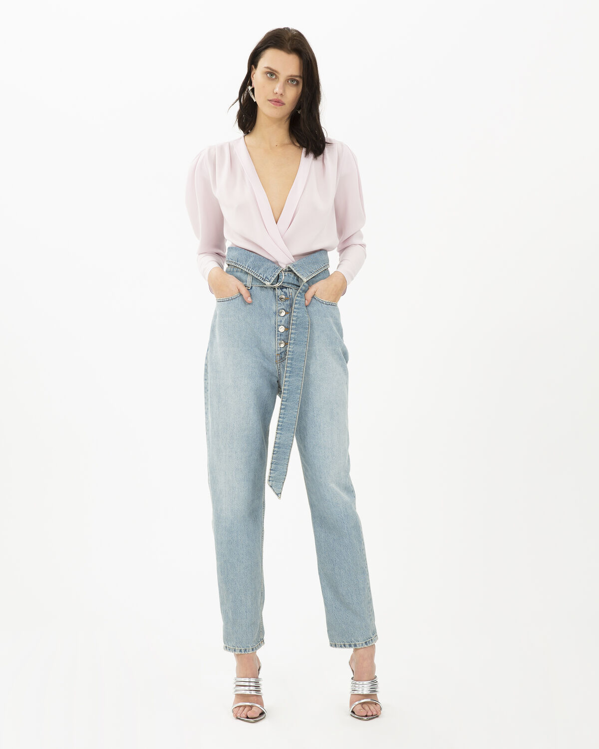 Photo of IRO Paris Fasti Jeans Light Denim - These Jeans Are Enhanced By Their High Waist With A Double Buckle Belt. Strong Pieces Of The Season, They Are Distinguished By Their Flaps At The Belt Level. Wear Them With A Pair Of Boots And A Leather Top For A Rock And Resolutely Modern Look. Denim