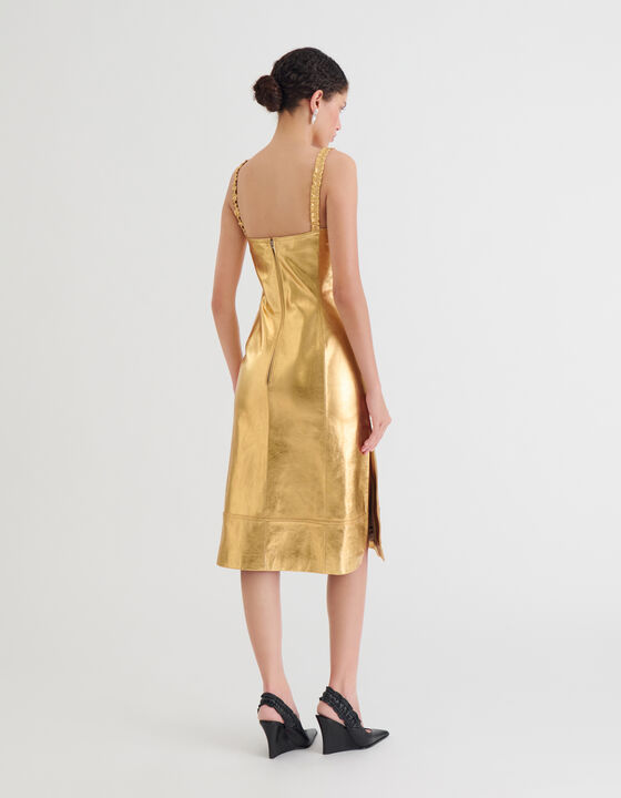 METALLIC LEATHER MIDI DRESS