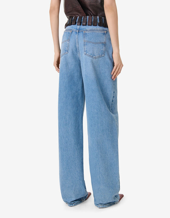 LEATHER BELT-LOOP JEANS