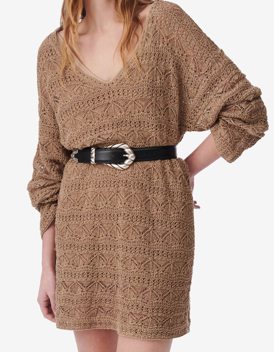 V-NECK CROCHET MINI DRESS