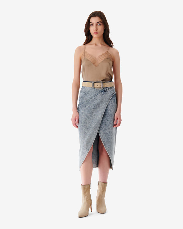 ETANA FADED DENIM MIDI SKIRT