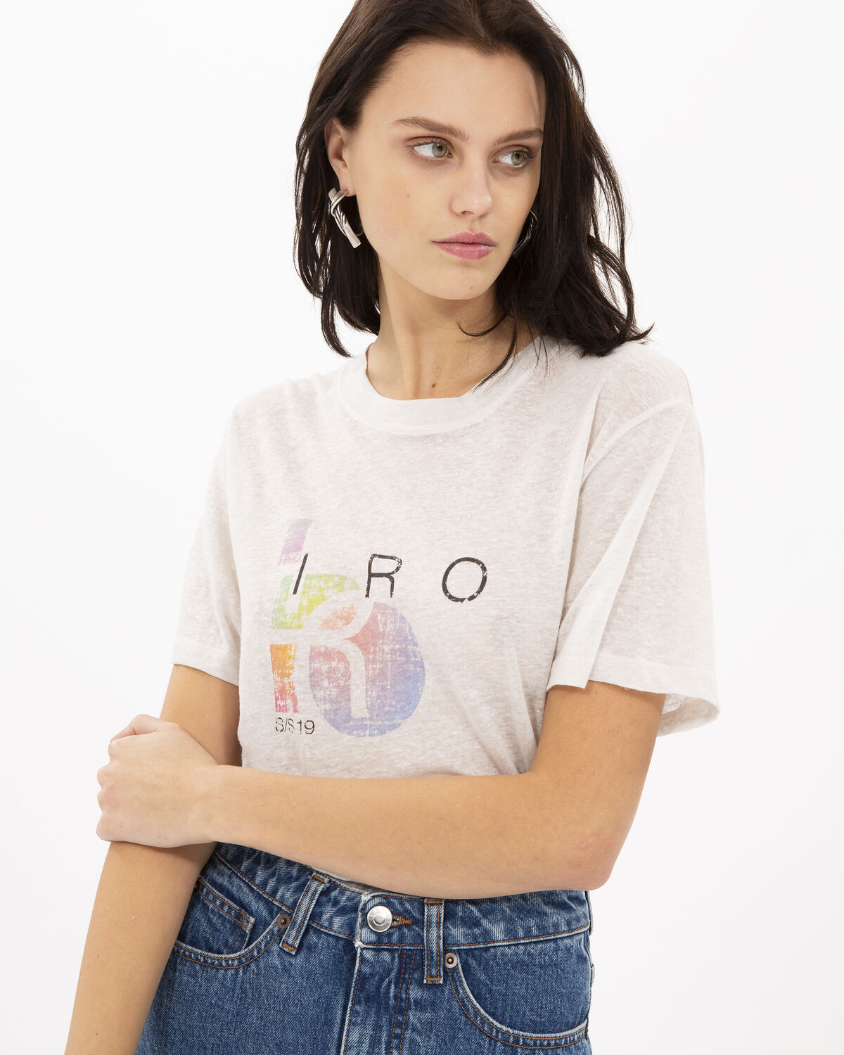 Photo of IRO Paris Inspiring T-Shirt Light Grey - This Top Is Distinguished By Its Transparency And iro Screen Printing. Wear It With A Jean Skirt And A Pair Of Boots For A Modern Look. T-Shirts