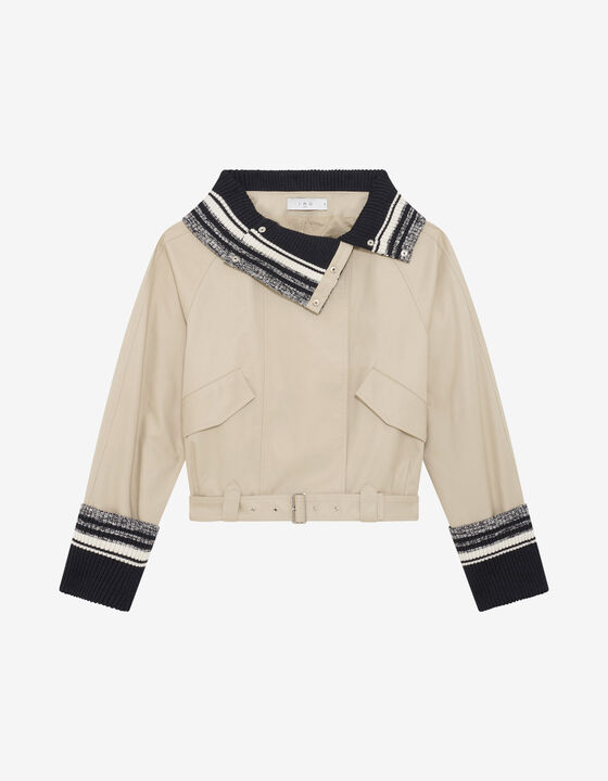 SHORT TRENCH COAT WITH CONTRAST COLLAR