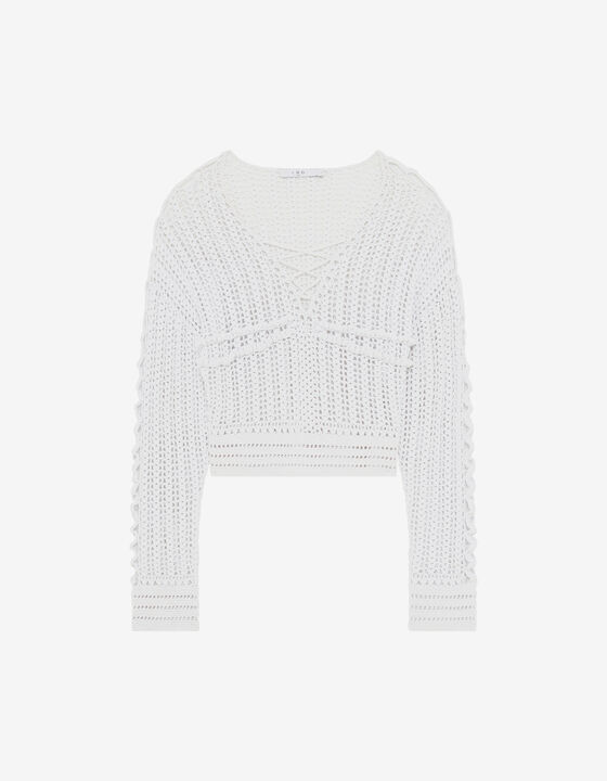 V-NECK CROCHET SWEATER
