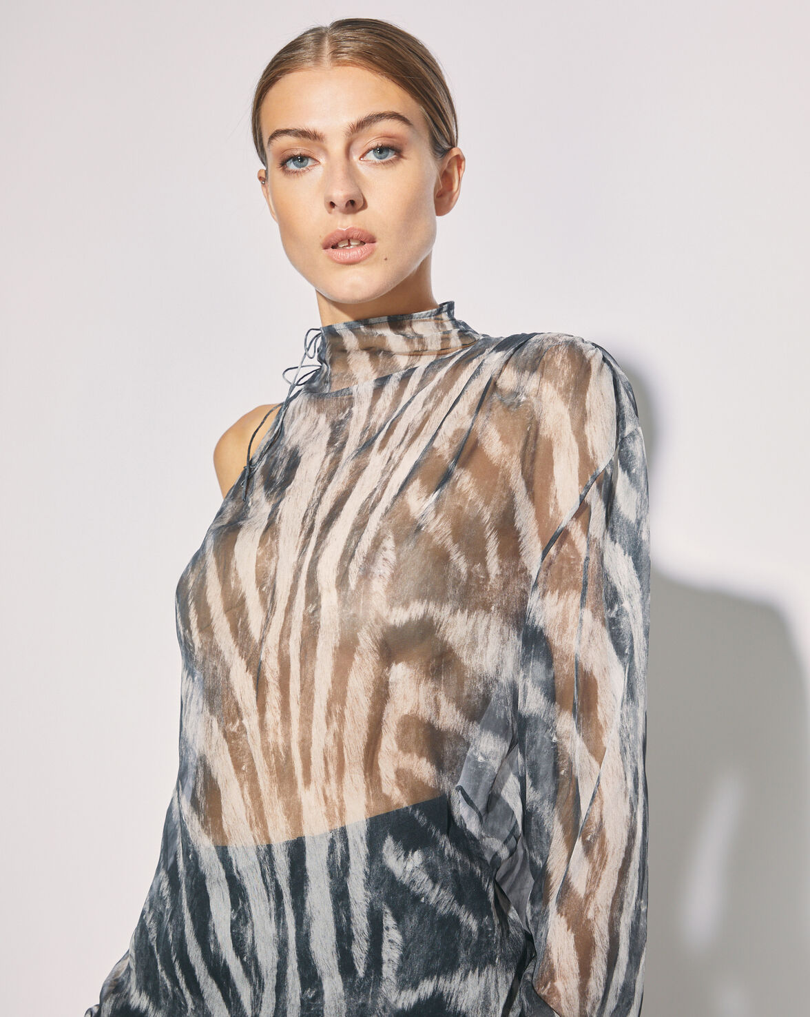 GAIANE ONE SLEEVE ZEBRA PRINT TOP image number null