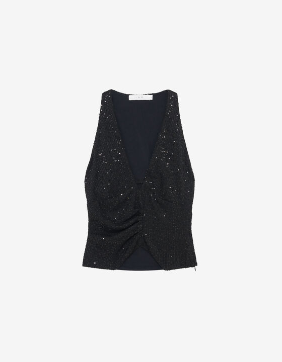 SEQUINNED V-NECK TOP