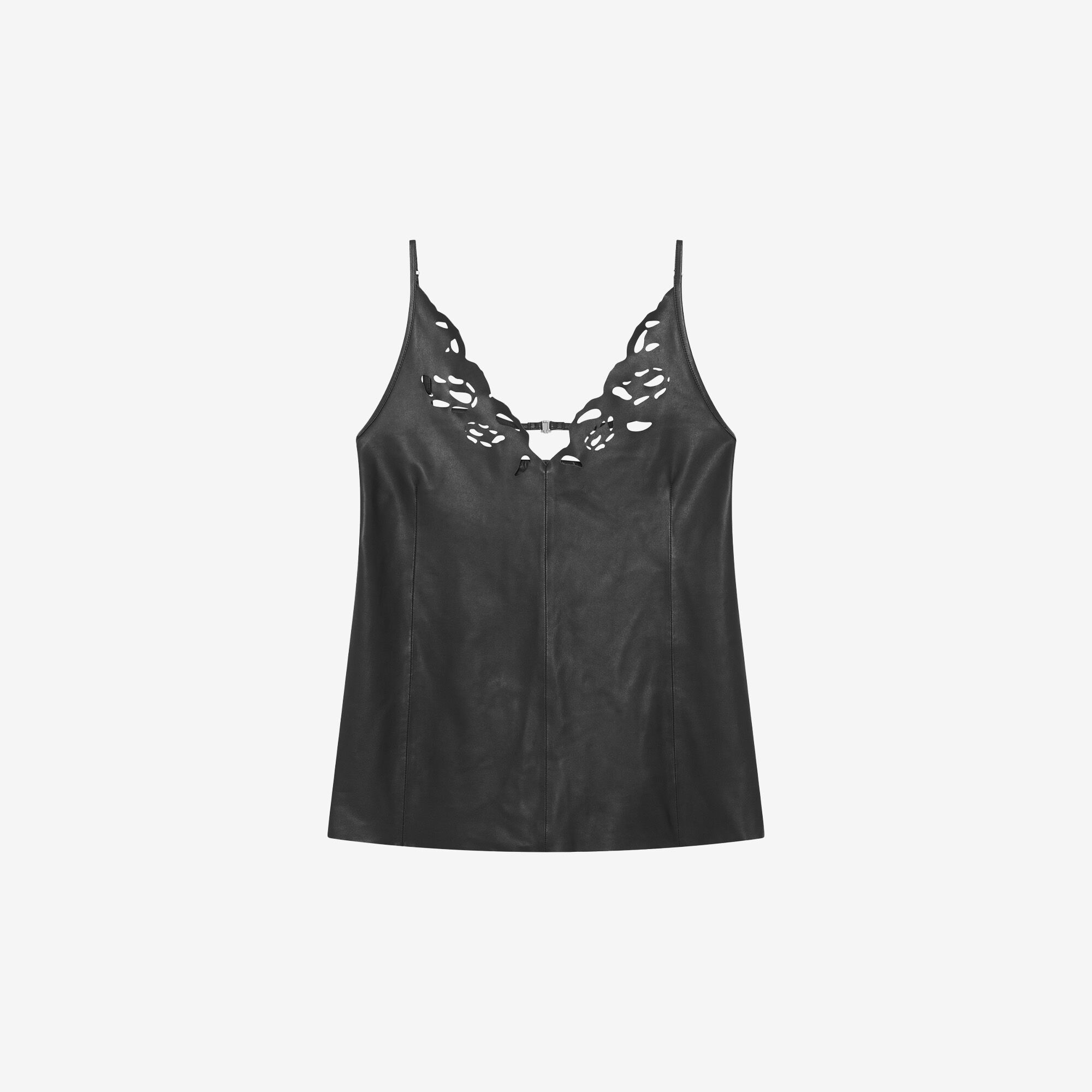 VITORIA women black leather top with thin straps | IRO