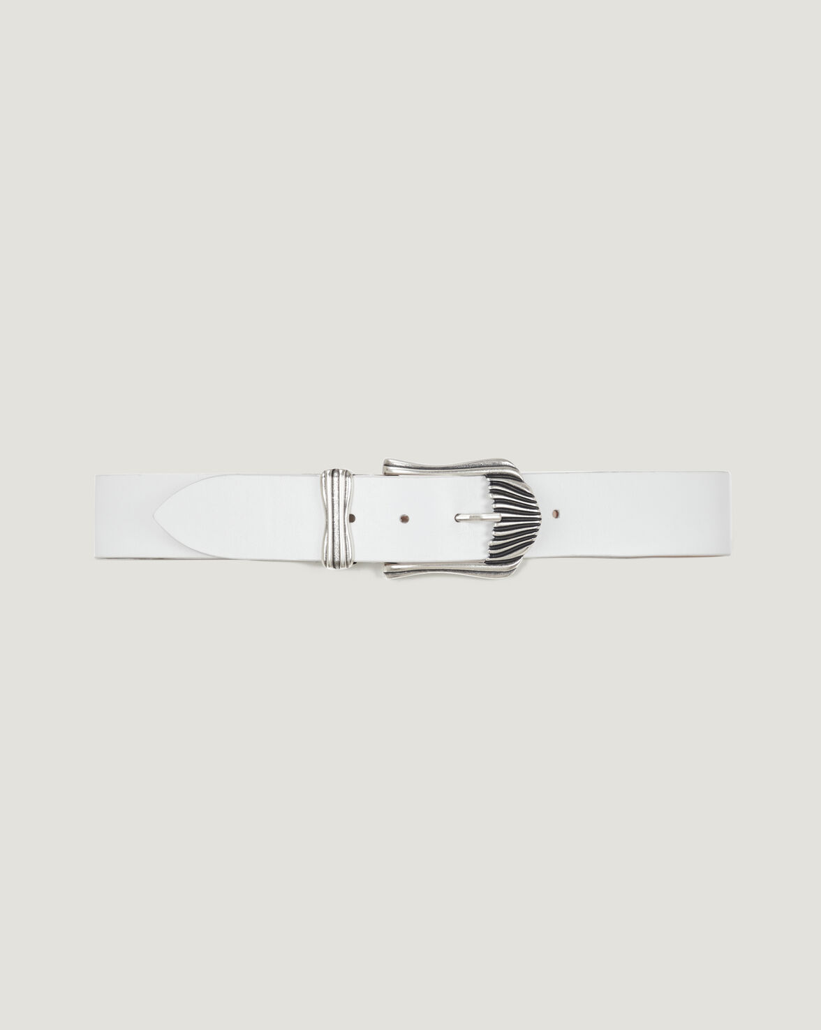 HECATE RIBBED SILVER BUCKLE LEATHER BELT image number null