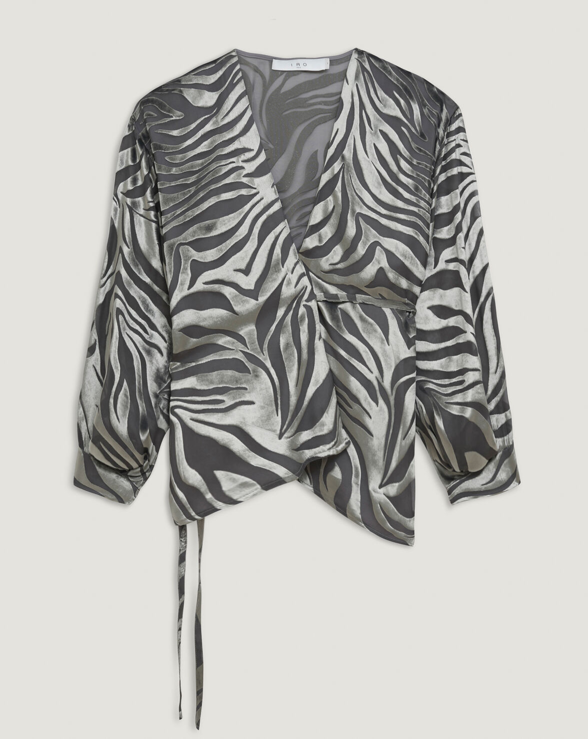 NURAT ZEBRA PRINT VELVET WRAP TOP image number null