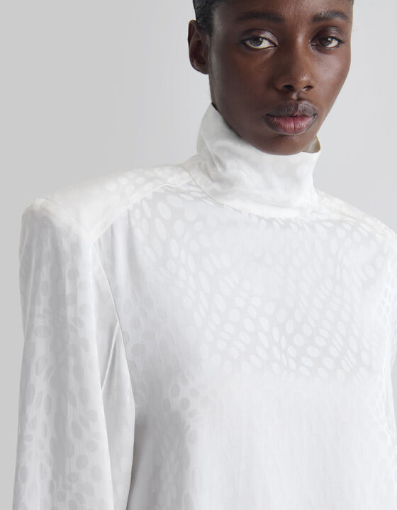 JACQUARD BLOUSE WITH A HIGH COLLAR