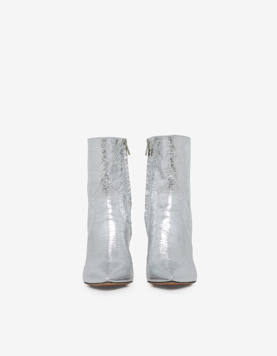 SILVER-TONED LEATHER ANKLE BOOTS