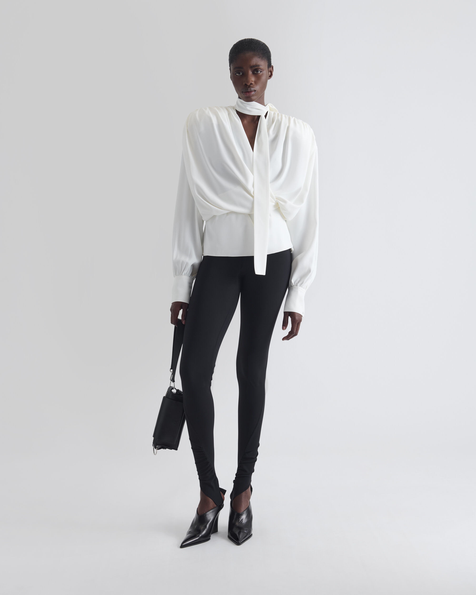 BLISS women white draped blouse with a tied collar | IRO