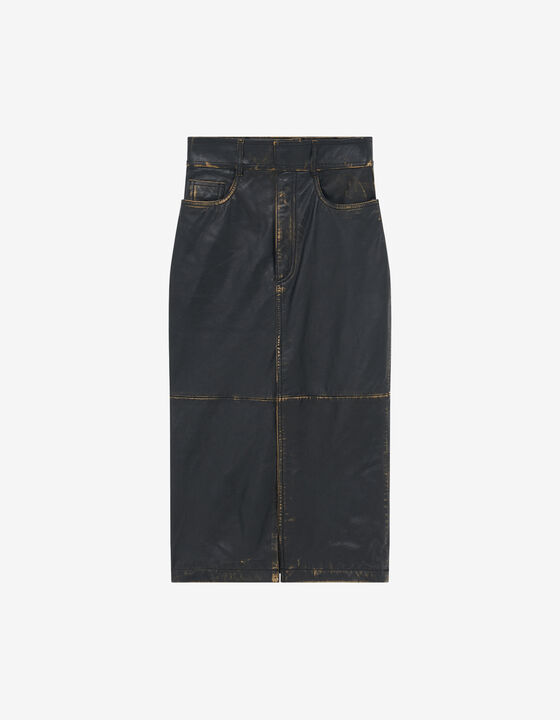 JUPE MIDI EN CUIR FENDUE