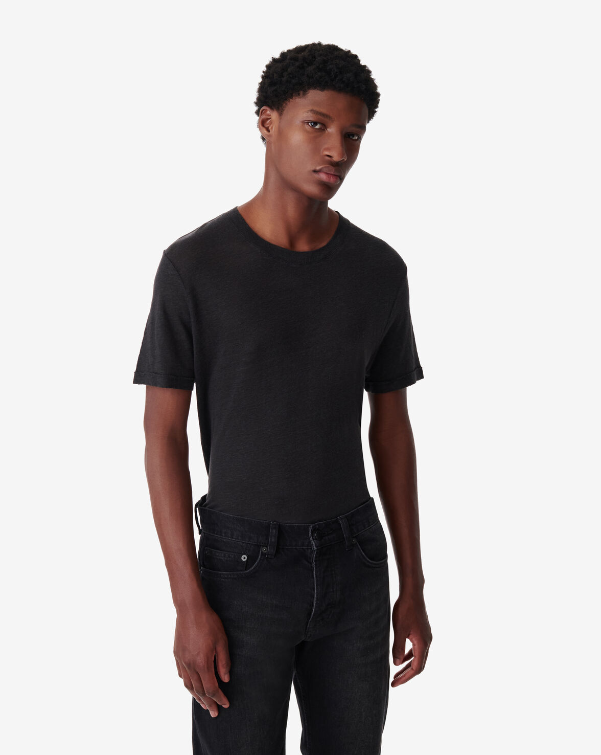 Shop Iro Turi Round-neck Linen T-shirt In Black