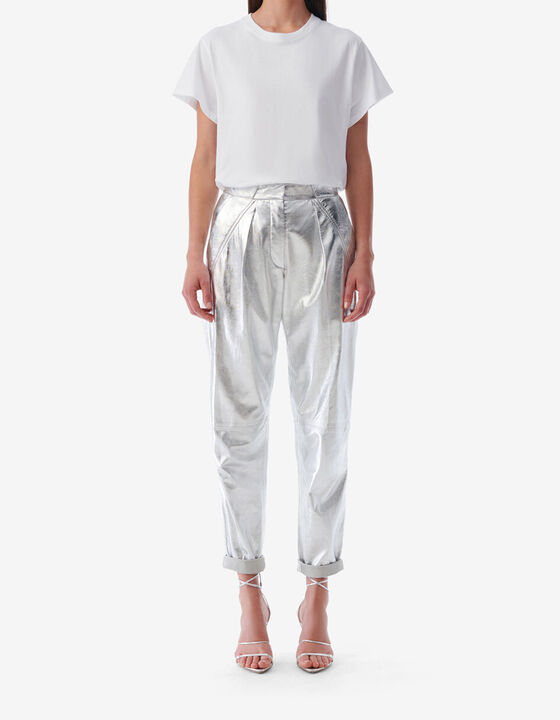 SILVER LEATHER CARROT PANTS