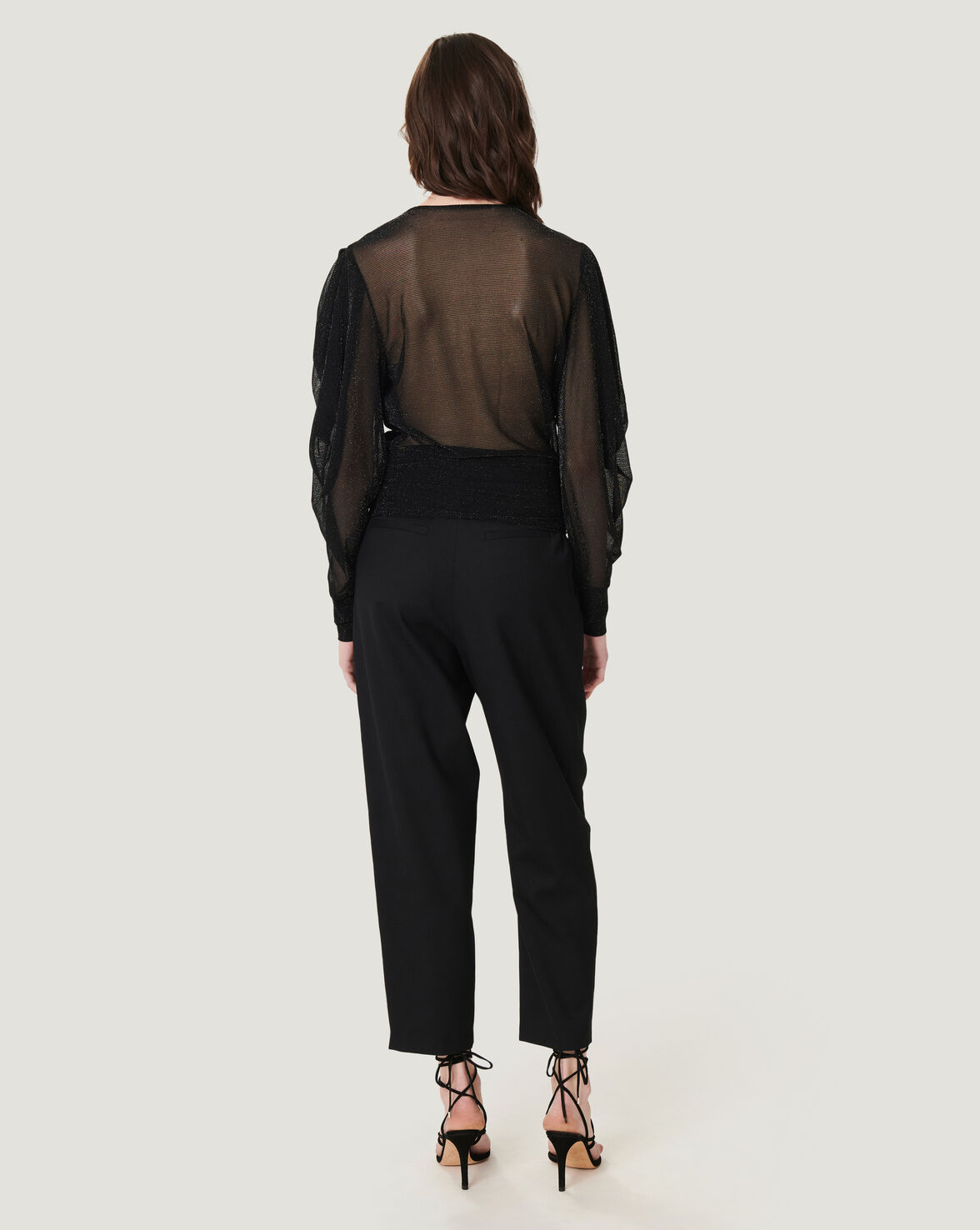 BRENNER SHEER METALLIC DRAPED KNIT TOP image number null