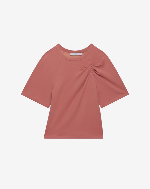 UMAE FITTED ROUND NECK TOP WITH PLEATS