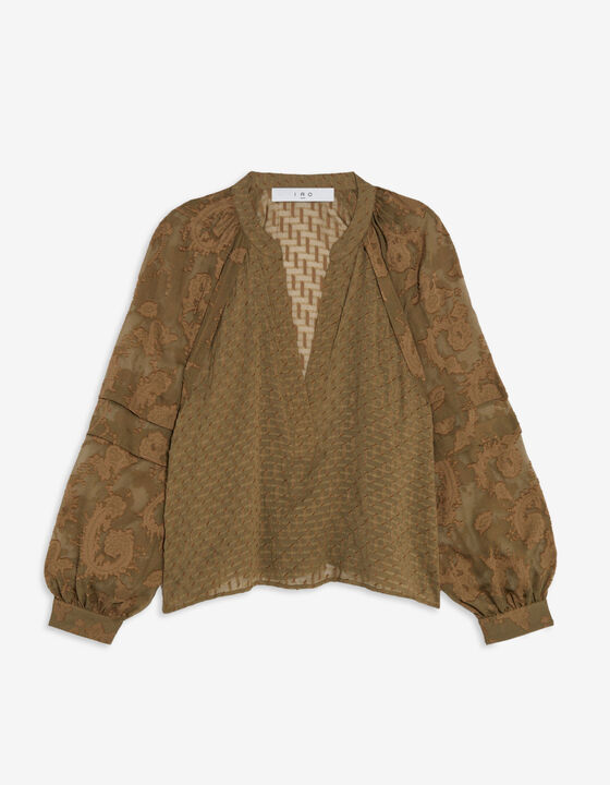KISAR PLEATED V-NECK TOP