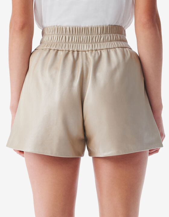 HIGH-WAISTED LEATHER LAM&Eacute; SHORTS