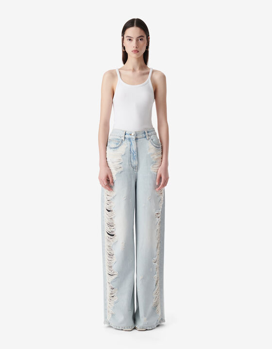 DESTRESSED WIDE-LEG JEANS