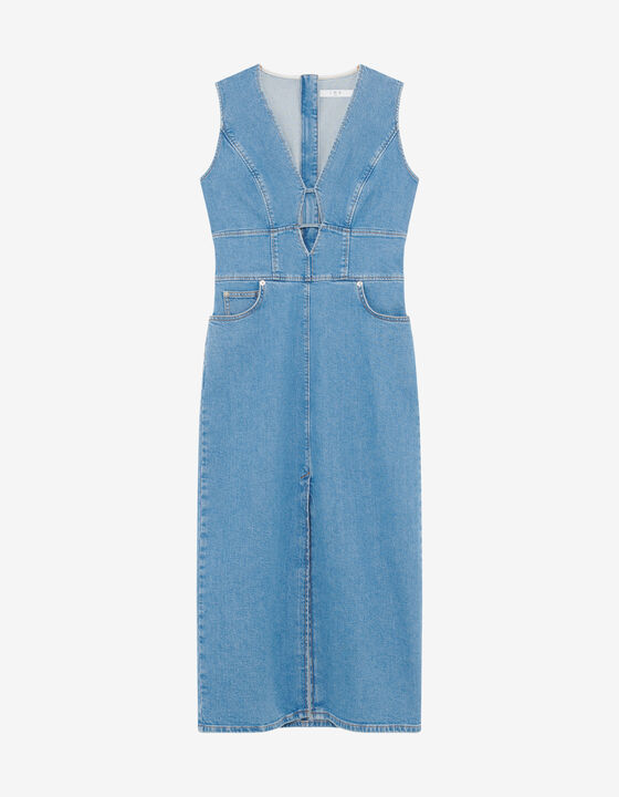 LONG CUT-OUT DENIM DRESS