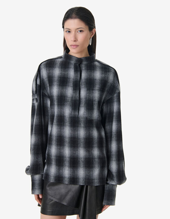 CHECKED MAO COLLAR SHIRT