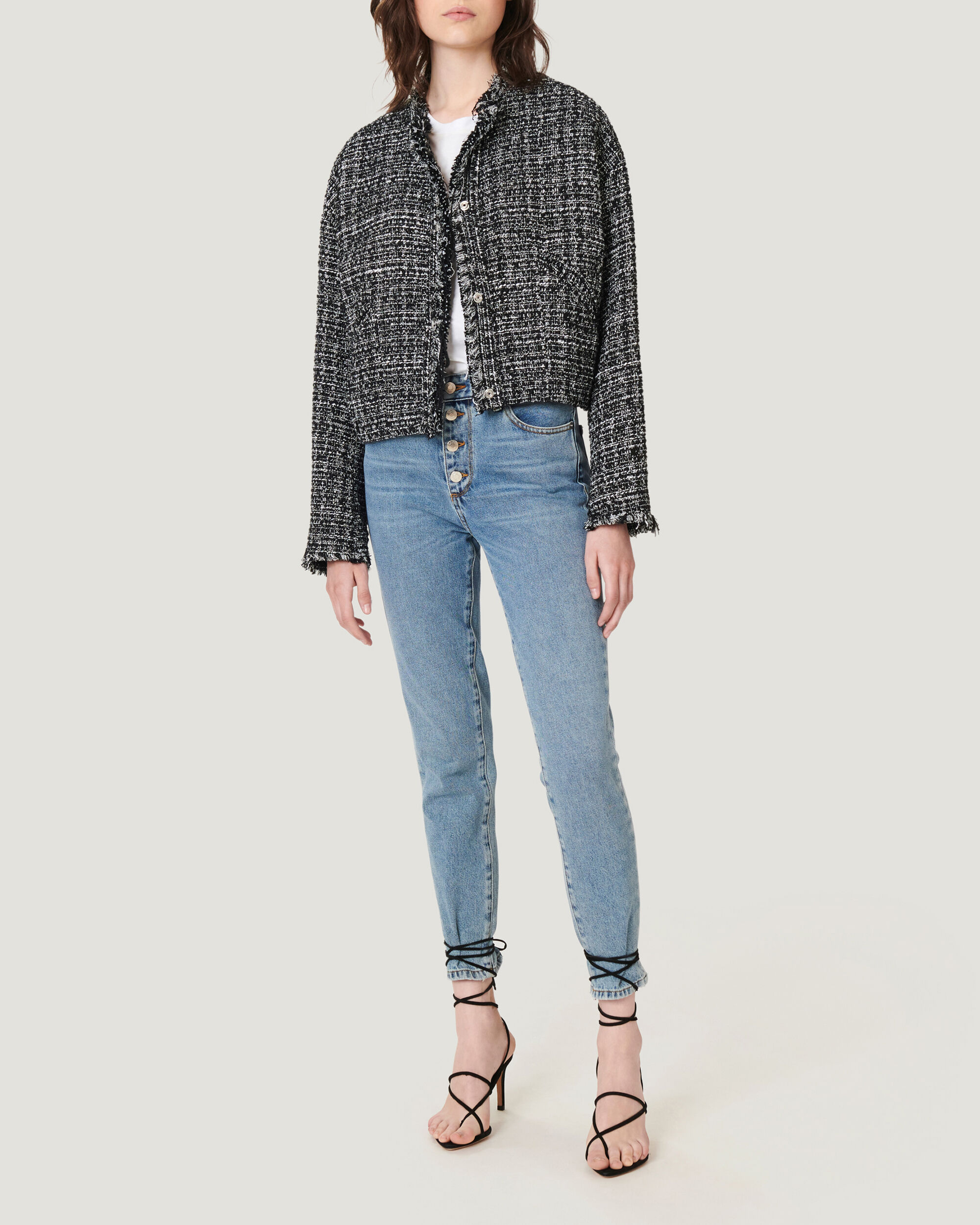 collarless tweed jacket