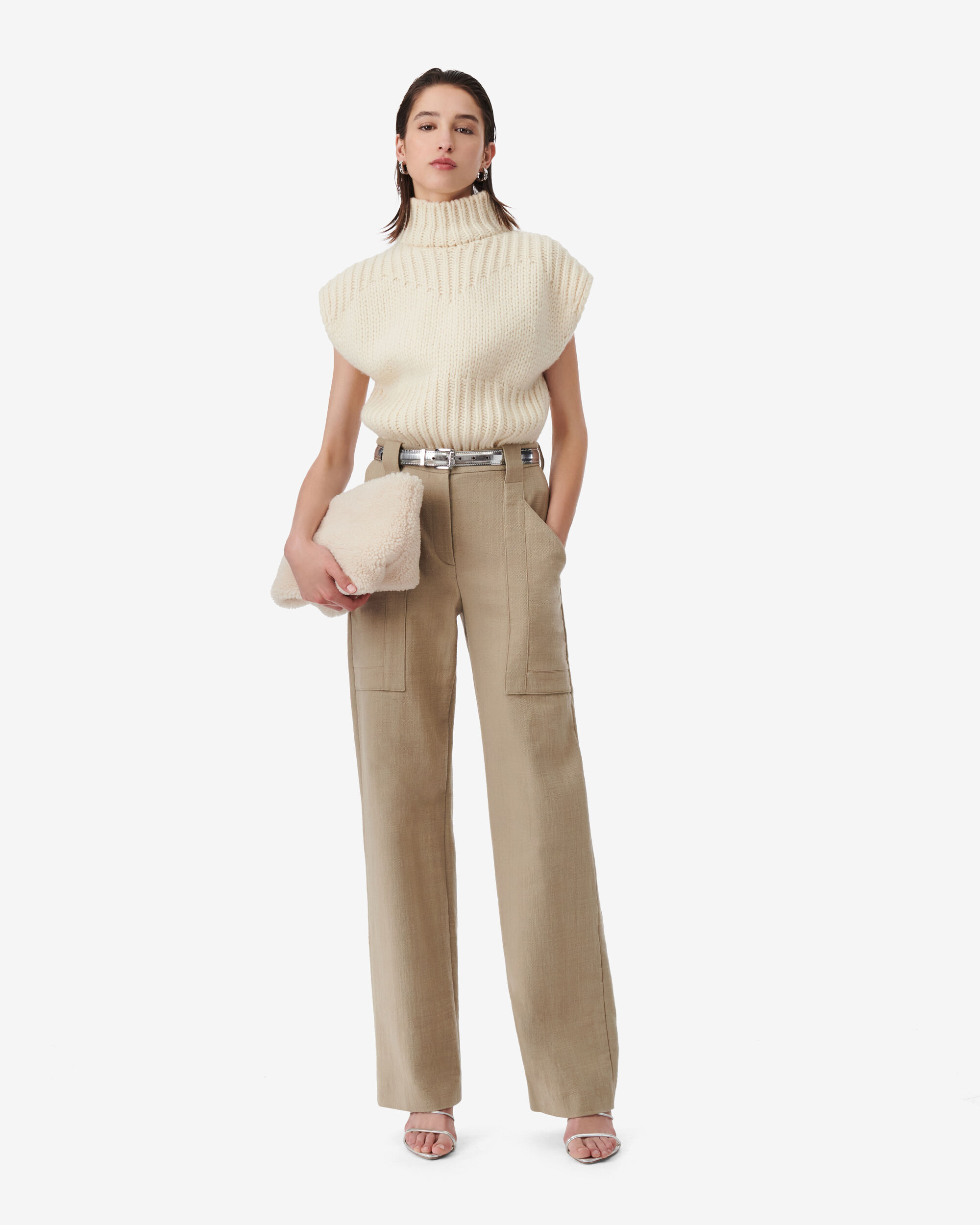 Reclaimed Vintage flare pants with zip side slits in brown pinstripe