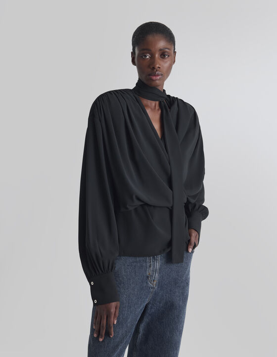 DRAPED BLOUSE WITH A TIED COLLAR