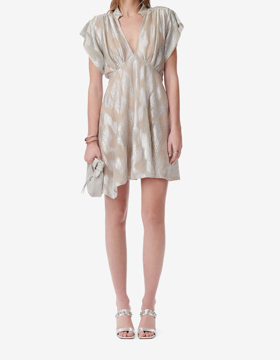 SHORT LAM&Eacute; V-NECK DRESS